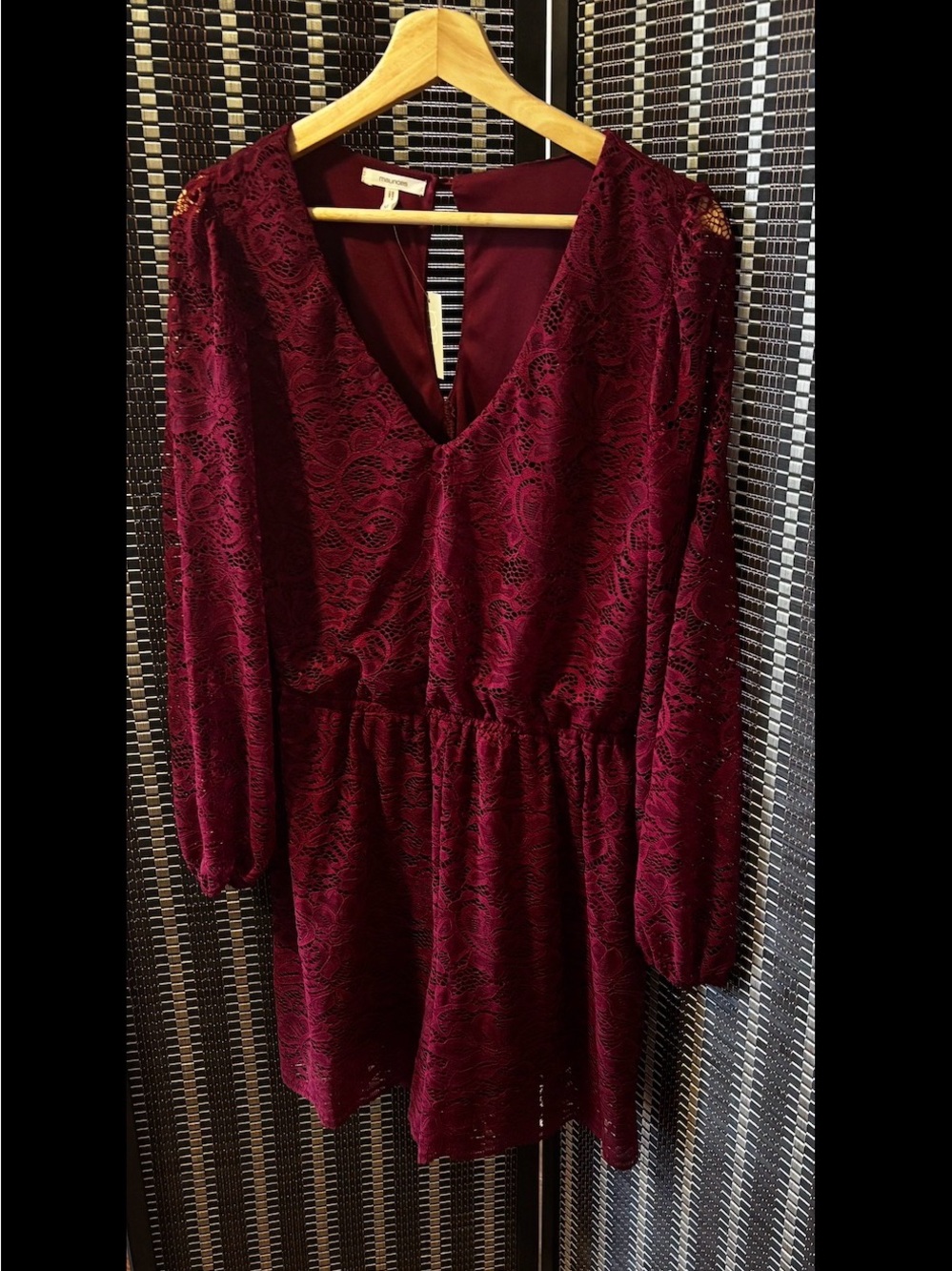 Maurices Burgundy Lace Long Sleeve V-Neck Dress